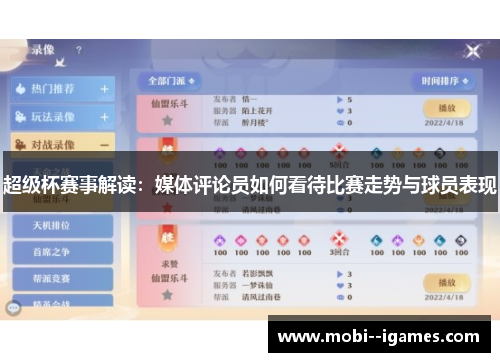超级杯赛事解读:媒体评论员如何看待比赛走势与球员表现 超级杯赛事解读:媒体评论员如何看待比赛走势与球员表现